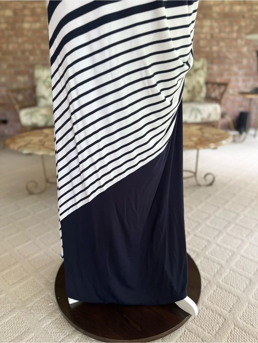 Soft Surroundings Vela Infinity Navy Blue White Striped Ruched Maxi Dress 3X